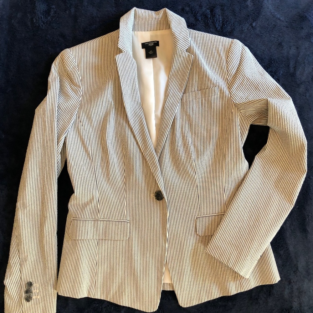 Ann Taylor Navy and White Striped Blazer Size 0 P